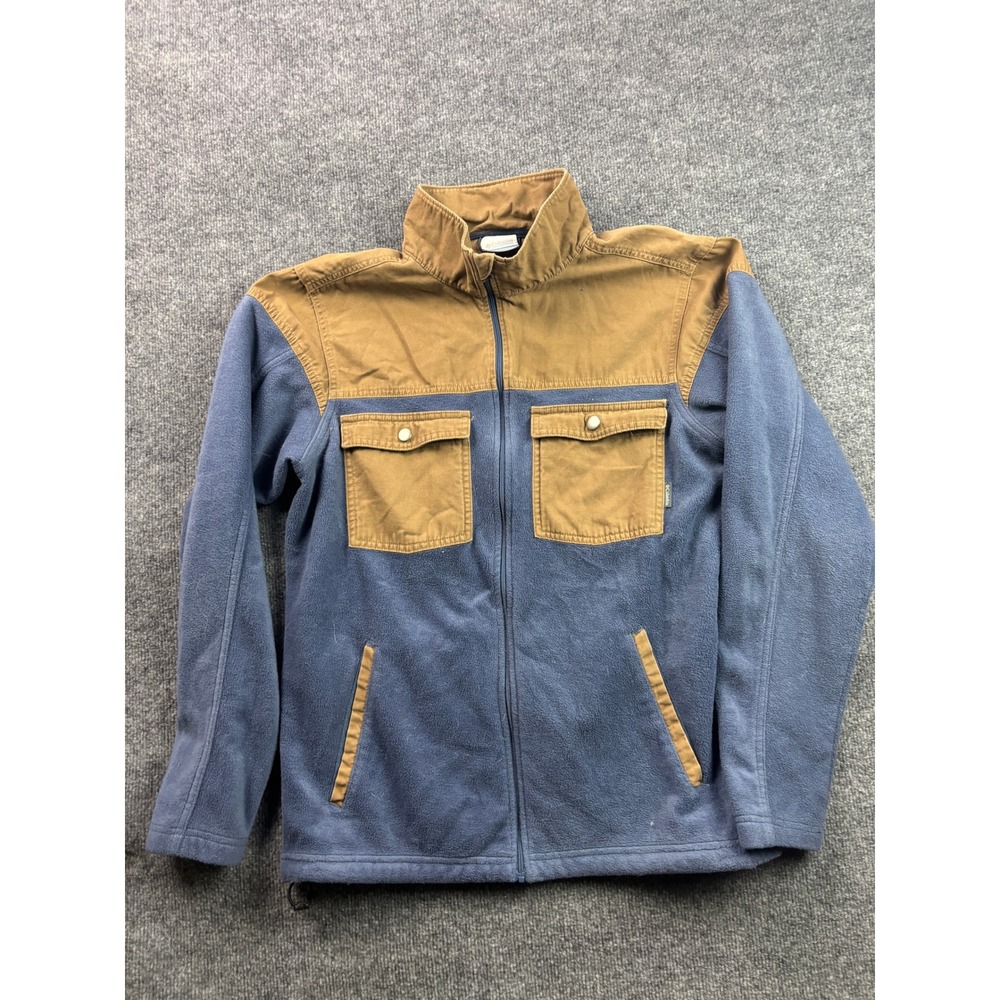 Columbia Steens Mountain Novelty Fleece Jacket Mens Medium Blue Brown Full Zip